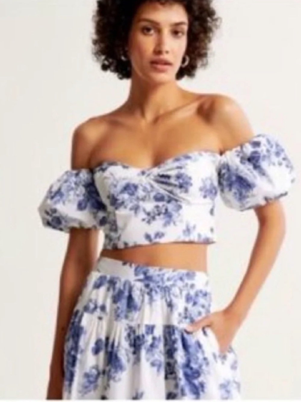 Abercrombie & Fitch Blue and White Floral Crop Top